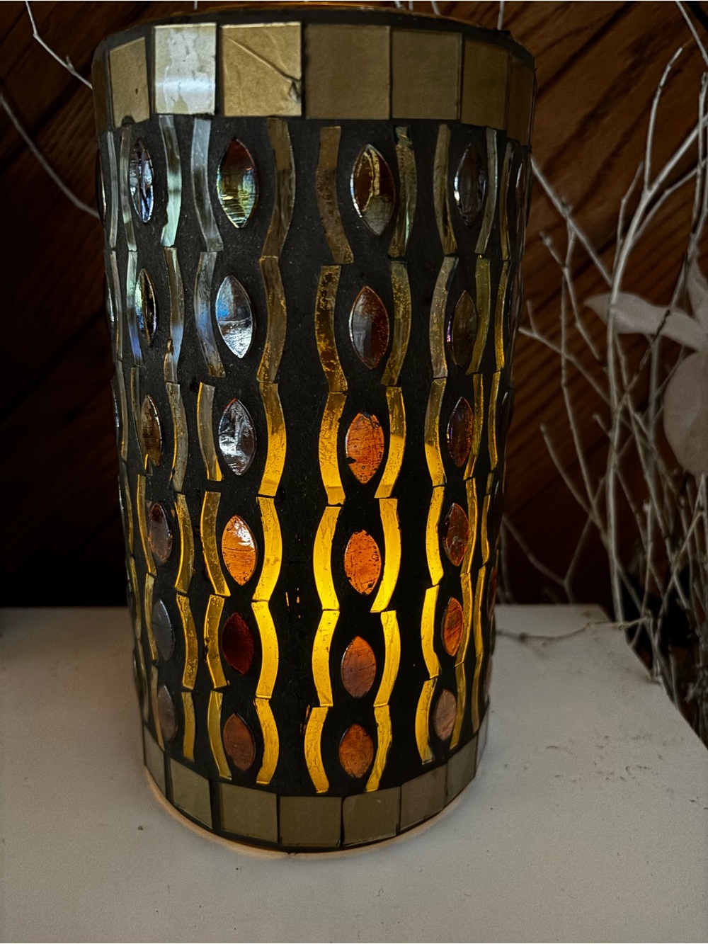 Handcrafted Mosaic Glass Table Lamp - Amber & Gold